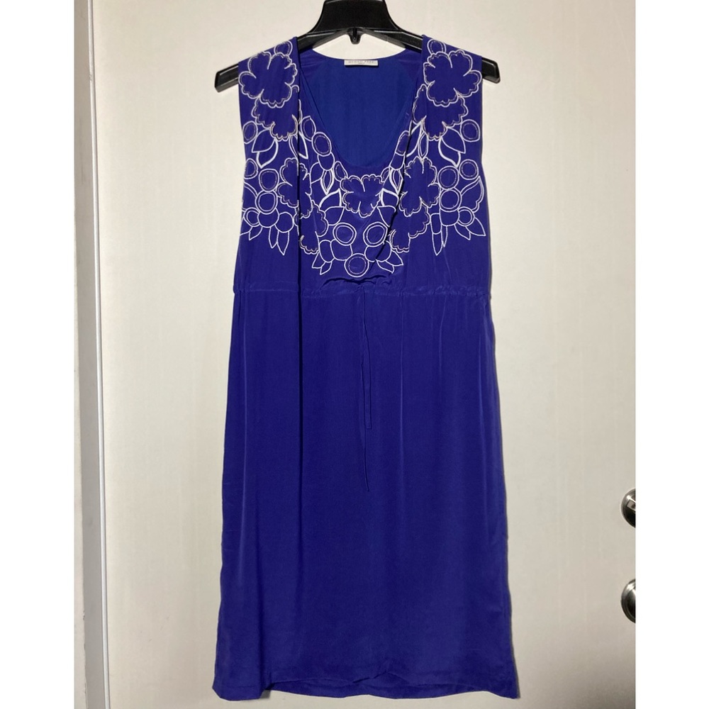 Megan Park Sleeveless Silk Dress With Beads & Metallic Design V-Neck Size 0